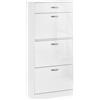 HOMCOM Mobile Portascarpe - 3 Ante ribaltabili e Cassetto Scorrevole - dim. 62L x 24P x 135A cm - maniglie in alluminio Pannello di Particelle Bianco