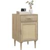 HOMCOM Comodino con armadio e ripiano porta in rattan intrecciato 1 cassetto design bohémien - 40 x 40 x 68,5 cm naturale