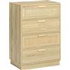 HOMCOM Cassettiera design bohémien in rattan con 4 cassetti, mobile guardaroba per soggiorno, corridoio, ingresso, legno naturale