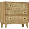 HOMCOM Cassettiera 3 cassetti mobile in rattan intrecciato aspetto legno chiaro 80 x 35 x 76 cm