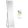 HOMCOM Specchio su supporto o a parete intensità e colore regolabile con telecomando 40 x 37 x 157,5H cm argento
