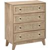 HOMCOM Cassettiera con 4 Cassetti e Inserti in Rattan Stile Boho, 80x35x95 cm, Legno Naturale | Aosom Italy