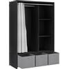HOMCOM Armadio penderie armadio di archiviazione con asta tende 3 nicchie e 3 cassetti in tessuto rimovibili 105 x 48 x 160 cm