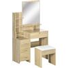HOMCOM Toeletta da Trucco con Specchio, Tavolo da Trucco, Sgabello, 4 Cassetti e 4 Ripiani, Colore Legno | Aosom Italy
