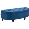 HOMCOM Pouf di Stoccaggio Contenitore 2 in 1 - Pouf capitonné Semicerchio - Piedi in Legno di Gomma Nera rivestimento Velluto Blu