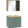 kleankin Set di mobili da bagno con mensole regolabili 2 cassetti design scandinavo verde