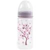 Poupy Biberon per neonati Poupy con collo largo decorato da 300 ml con tettarella in silicone e coperchio proteggi tettarella (Viola)