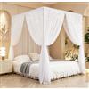 Akiky Set di tende da letto a baldacchino con stelle e tenda velata per letto king size, 8 pannelli per baldacchino (king size, bianco)