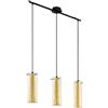 Eglo Lampadario a Sospensione Pinto Gold, 3 Luci, Attacco E27. Acciaio, Nero, Vetro Trasparente, Oro