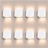 ledmo 8 Pezzi Lampade da Muro 12W 3000K Bianco Opaco IP65 Interno/Esterno | Fascio su/giù regolabile 0°-120°, COB LED e alluminio opaco; applique moderna per facciate, balconi, corridoi e scale