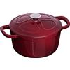 Navaris Casseruola in Ghisa Smaltata - Pirofila Cocotte Ø20cm Coperchio - Cottura Grill Forno Fornelli a Induzione Fuoco - Pentola Rosso Scuro Lucido