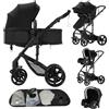 Doraystar Passeggino 3 in 1 Trio con Due Modalità di Spinta Reversibile, Passeggino Neonati con Design Pieghevole in Un Clic, Trio Neonato con Grande Nacelle Comoda (588 Black)
