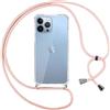 Pnakqil Cover per iPhone 13 Pro Max con Cordino, Trasparente Custodia con Laccio Tracolla Cellulare Girocollo Collana Protettiva per iPhone 13Pro Max 6.7, Rosa