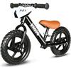 KRIDDO Bicicletta senza pedali 2 anni, Balance Bike età 18 mesi a 5 anni, 12 pollici bici senza pedali con targa personalizzabile (3 set di adesivi inclusi), regalo per 2-3 ragazzi ragazze, Nero