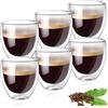 Ledebouk Tazzine Caffe Vetro Doppia Parete, Bicchieri Caffe Vetro Borosilicato, 80ml Tazza Doppio, Tazze da Cappuccino con 6 Cucchiaini, Bicchieri da Espresso a Doppia Parete Trasparente,Tazza da Caffè,6 Pezzi