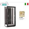 TECA per VINI con TELAIO A CORNICE DUNE in LEGNO colore ORO TENUE, 3 LATI VETRO, cap.120 bottiglie ORIZZONTALI, Freddo STATICO o VENTILATO, temp.+4 +16C,per VINI BIANCHI o ROSSI,porte su 1 fronte,V.230 1,Kw.0,32,Peso 138 Kg,dim.mm.874x568x1865h