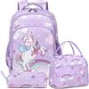 Kimwadalh Zaino Ragazza Unicorno Zainetto Bambina Paillettes Set da Zaini Scuola Elementare 3 in 1 Borse Scuola Ragazze Backpack Set for Girls