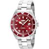 Invicta Pro Diver - Orologio da uomo in acciaio inossidabile con movimento al quarzo - 43 mm, Rosso / Argento
