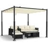 VOUNOT® Pergola Retrattile Scorrevole 3x3m, Gazebo da Giardino con Telo in Poliestere 180g/m², Tenda da Sole per Terrazza Esterno, Struttura in Metallo Resistente, Beige Scuro