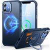 CUTELFON Custodia O3 Mag-Stand per iPhone 12/12 Pro con Supporto a 360°,[Compatibile con MagSafe][Eccezionalmente Delicata Sulla Pelle] Sottile Eopaca Magnetica Traslucida 6,1, Blu Opaco