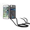 Kaslly Cover Compatibile con iPhone 6/6S/7/8/SE 2020+[2 Vetro Temperato],Slot Schede,360°Magnetica Anello,Protezione Fotocamera,Cordino Collana Necklace Silicone Case-Nero