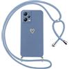 Oelrstfe Cover per Xiaomi Redmi Note 12 5G/Xiaomi Poco X5 con Cordino,Custodia Silicone Morbido Sottile con Motivo Cuore e Collana Laccio Tracolla,Antiurto Antigraffio Corda Collo Regolabile Case,Blu