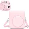 Rieibi Custodia per Instax Mini 12 - Custodia Protettiva in Pelle PU per Fotocamera Istantanea Fujifilm Instax Mini 12 - Custodia Rimovibile con Tracolla - Rosa