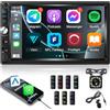 NHOPEEW Autoradio 2 Din con Carplay e Android Auto - Touchscreen da 7 pollici radio 2 din Supporto Mirror Link FM EQ 5.1Bluetooth Retroilluminazione a 7 colori + retrocamera 12LED