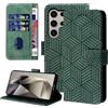 Auslbin Cover per Samsung Galaxy S24 Ultra 5G 6.8, S24 Ultra/SM-S928B/DS Custodia Protettiva in stile Geometrico con Cover in pelle PU con Fibbia Magnetica, Verde
