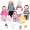 yeemeen Casa delle Bambole Famiglia, Casa delle Bambole in Legno, 8Pcs Famiglia Bambole, Casa delle Bambole Persone con Gatto e Cane per Casa Bambole Legno Accessori Regalo
