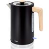 briebe Nordic Bollitore Elettrico 1,7L, Teiera Elettrica Infusione 2200 W, Ebollizione Rapida, senza BPA, Base 360°, Controller Strix, Spegnimento Automatico, Design Nordico Effetto Legno, Nero