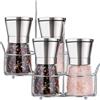 Bugucat Macina Sale e Pepe 4PCS, Premium Saliera e Pepiera in Acciaio Inossidabile con Corpo in Vetro e Grana Regolabile, Frantoio Manuale con Supporto Abbinato Saliera e Pepiera per Cucina e Chef