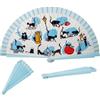 DRW Ventaglio in Legno Decorato con Gatti, Blu, Medidas: 42 cm