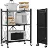 DEANIC Scaffali pieghevoli in metallo, a 3 ripiani, 61 x 85 x 28 cm, mensole angolari da cucina su ruote, mensole per dispensa, libreria per soggiorno, nero