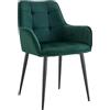 CLP Sedia da pranzo Ferndale con rivestimento in velluto I Poltrona imbottita I Poltrona con gambe in metallo per cucina o soggiorno, Colore:verde scuro