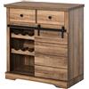 HOMCOM Credenza con 2 Cassetti, Ripiani Aperti e Portabottiglie, Credenza da Cucina Rustica in Legno e Metallo, 80x39x86 cm, Color legno