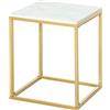 Outsunny Tavolino da Caffè Elegante, Tavolino da Giardino Basso in Metallo con Finitura Effetto Marmo per Interni ed Esterni, Colore Oro