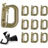 IOPJLK Moschettone Khaki 10 Pezzi, Moschettone Arrampicata con Anello a D, Moschettone Tattico per Cinghia da 2,5 cm, Moschettone Plastica per Zaino con Fettuccia Molle Alpinismo