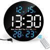 Lafocuse Orologio da Parete Digitale 25CM LED Grande Display, Numeri Facile da Leggere con Telecomando, Temperatura, Calendario, 2 Allarme, Luminosità Regolabile per Casa Cucina Soggiorno, Blu