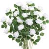 Justoyou, 20 rose artificiali bianche, in seta, con stelo, bouquet di rose artificiali realistiche, per decorazione della casa, tavolo, ufficio, festa, matrimonio, giardino (rosa bianca)