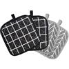 WISONU Presine da Cucina 4 Pezzi Presine in Cotone Resistenti al Calore Guanti da Forno Imbottito con Cotone Riciclato 18cm x 18cm per Cucinare e Cuocere (Grigio e Nero)