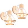TOKIUS Lampada da Parete Interna Industriale Applique da parete Gabbia Interno E27 Metallo Lampadari e Plafoniere Cucina regolabile 180° Per Cucina Camera da letto (Bianco-A-Legno+Corda di canapa, 2 pezzi)