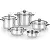 Monix Optima 2 - Batteria da 5 pezzi, in acciaio inox, adatta per tutti i tipi di cucina a induzione, 18/10