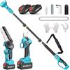 SEESII P6 Combo 6 Pollici Motosega a Batteria Telescopica & 33 mm Forbici Potatura a Batteria, 4-in-1 Kit Motosega e Forbici con 2 * 4000 mAh Batterie, Portata Massima Fino a 4,57 m