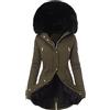 GUOCU Cappotto Invernale da Donna, Parka Caldo, Imbottito, con Pelliccia Sintetica, Giacca Caldo Invernale Antivento con Cappuccio,Verde Militare,S