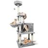 Nobleza Albero per Gatti 168 cm, Tiragraffi con Amaca, 9 Pali Sisal, 2 Piattaforme, Pompon e Cuscino, Gioco per Gatti Adulti, Grigio