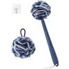 ROLIZOE Set di spugne in luffa con manico, antiscivolo, 43,2 cm, manico in plastica, per doccia, doccia a mano, luffa e luffa su un bastone, blu scuro con bordo bianco