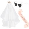 jenich Gadget Addio al Nubilato Gadget Futura Sposa Bride to be Fascia Futura Sposa+ Tiara per Capelli con Velo Sposa +Occhiali Cuore Accessori Kit Decorazione per Addio al Nubilato Sposa Festa Matrimonio