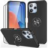 Dechyi cover per Redmi 12 4G/5G (6.79) e 2 Pellicola Vetro Temperato Custodia con anello Robusto Durevole custodia protettiva- Nero