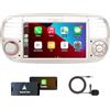 KTTCORLP Linux Autoradio per Fiat 500 2007-2015 Carplay Android Auto Bluetooth 5.0, Autoradio Fiat 500 da 7 pollici con touchscreen/FM/AM/USB/DPS/RDS/Mirror Link-bianco